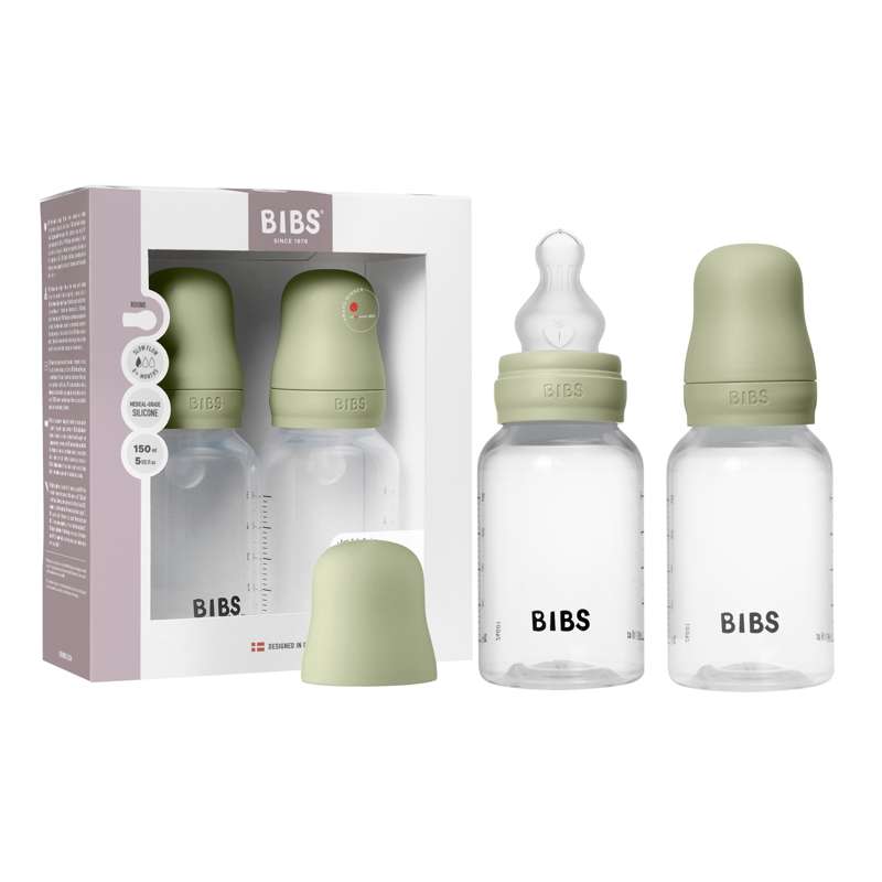 BIBS Flaska - nappflasket - plast - 2-pack - silikon/slow flow/round - 150 ml - sage 