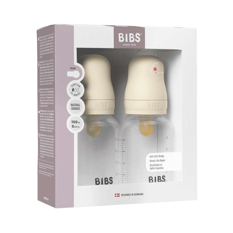 BIBS Bottle - Nappflaskset - Plast - Latex/Slow Flow/Rund - 150 ml. - 2-Pack - Ivory