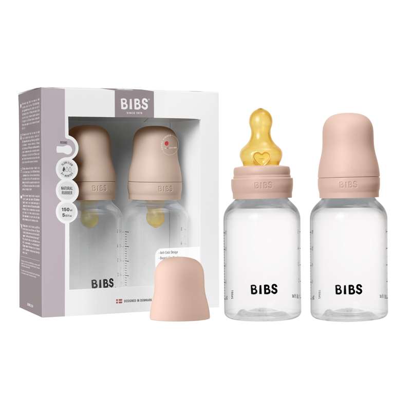 BIBS Flaska - Nappflaskset - Plast - 2-pack - naturgummi/Slow Flow/Rund - 150ml - Blush 
