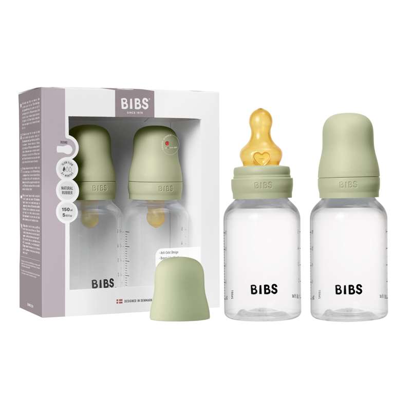 BIBS Flaska - Nappflaskset - Plast - 2-pack - naturgummi/Slow Flow/Rund - 150ml - Sage 