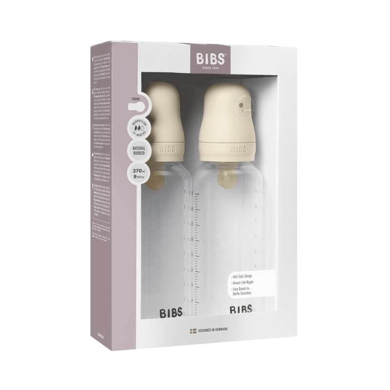 BIBS Bottle - Nappflaskset - Plast - Latex/Medium Flow/Rund - 270 ml. - 2-Pack - Ivory