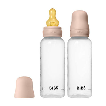 BIBS Bottle - Nappflaskeset - Plast - 2-pack - naturgummi/Medium Flow/Rund - 270ml - Blush 