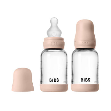 BIBS Flaska - nappflaskset - glas - 2-pack - silikon/slow flow/rund - 120 ml - blush 
