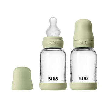 BIBS Flaska - Nappflaskeset - Glas - 2-pack - Silikon/Slow Flow/Rund - 120 ml - Sage 