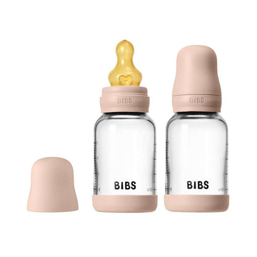 BIBS Flaska - Nappflaskset - Glas - 2-pack - naturgummi/Slow Flow/Rund - 120 ml - Blush 