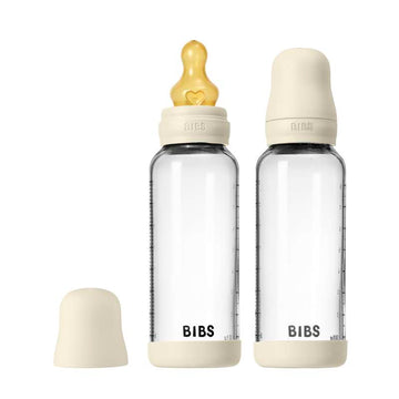 BIBS Bottle - Nappflasksset - Glas - 2-pack - naturgummi/Slow Flow/Rund - 240ml - Ivory 