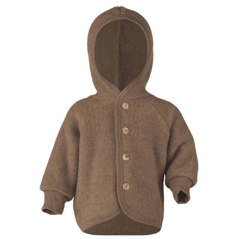 Engel Natur Babyjacka - Ullfleece med huva - Walnut Melange