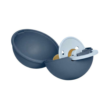 BIBS Rund Colour Sut - Str. 2 - Naturgummi - m. Pacifier Case Mini - Baby Blue/Steel Blue