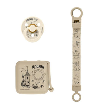 BIBS Baby Gavesæt - Moomin - Soothe & Go - Naturgummi Str. 2 - Vanilla