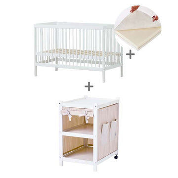 Hoppekids IDA-MARIE Bundle - Babysäng m. Linne-madrass och IDA-MARIE Skötbord m. Gardin - Sand