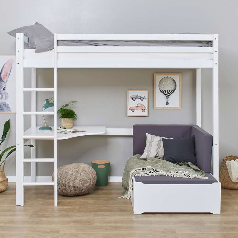 Hoppekids ECO Dream - MEGA Seng m. Lounge Modul og Bordplade - 90x200 cm. - Hvid