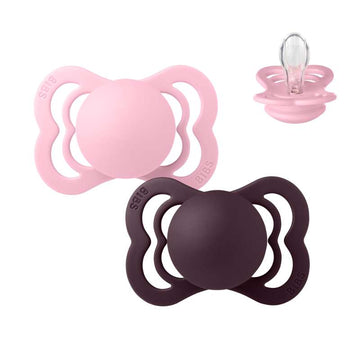 BIBS Symmetrisk Supreme Napp - 2-Pack - strl. 1 - Silikon - Babyrosa/Plommon 