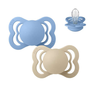 BIBS Symmetrisk Supreme Napp - 2-pack - strl. 1 - Silikon - Vanilj/Sky Blue 
