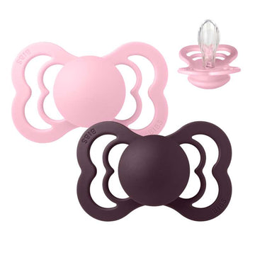 BIBS Symmetrisk Supreme-napp - 2-pack - strl. 2 - Silikon - Baby Pink/Plum 