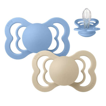 BIBS Symmetrisk Supreme-napp - 2-pack - strl. 2 - Silikon - Vanilla/Sky Blue 