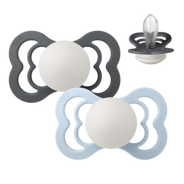 BIBS Symmetrisk Supreme-napp - 2-pack - strl. 2 - Silikon - GLOW - Iron/Baby Blue 