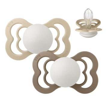 BIBS Symmetrisk Supreme-napp - 2-pack - strl. 2 - Silikon - GLOW - Vanilla/Dark Oak 