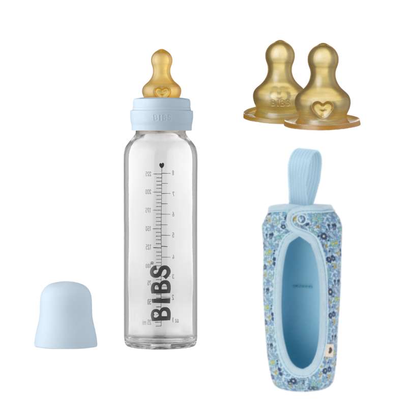 BIBS Flaskpaket - No3 - Stor - Baby Blå/Kamomillgräsmatta 