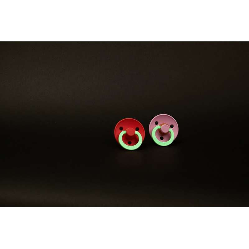 BIBS Rund Colour Sut - 2-Pak - Str. 2 - Naturgummi - GLOW - Baby Pink/Tango