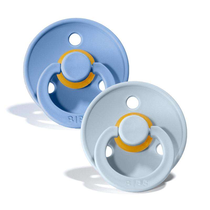 Bibs Rund Colour Napp - 2-Pack - strl. 1 - naturgummi - Ljusblå/Babyblå 