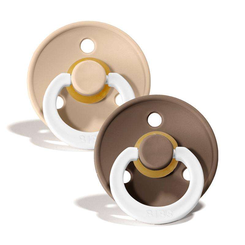 Bibs Rund Colour Napp - 2-Pack - strl. 1 - naturgummi - GLOW - Vanilj/Mörk Ek 
