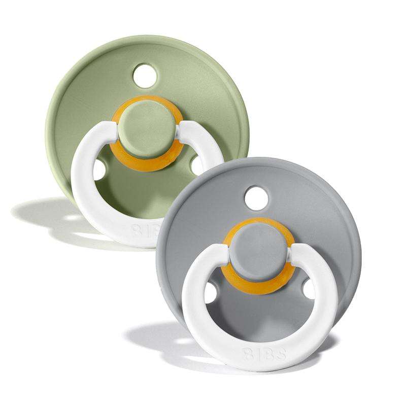 Bibs Rund Colour Napp - 2-Pack - strl. 1 - naturgummi - GLOW - Salvia/Moln 