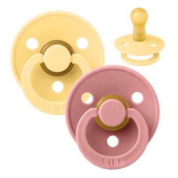 Bibs Rund Colour Napp - 2-Pack - strl. 2 - naturgummi - Ljust Smör/Dammig Rosa 