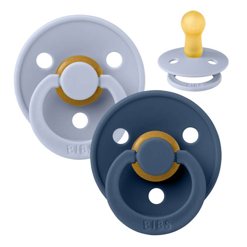 Bibs Rund Colour Napp - 2-Pack - strl. 2 - naturgummi - Dusty Blue/Steel Blue 
