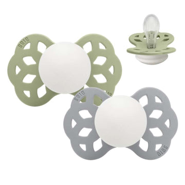 BIBS Symmetrisk Infinity napp - 2-pack - Stl. 1 - Silikon - GLOW - Sage/Cloud