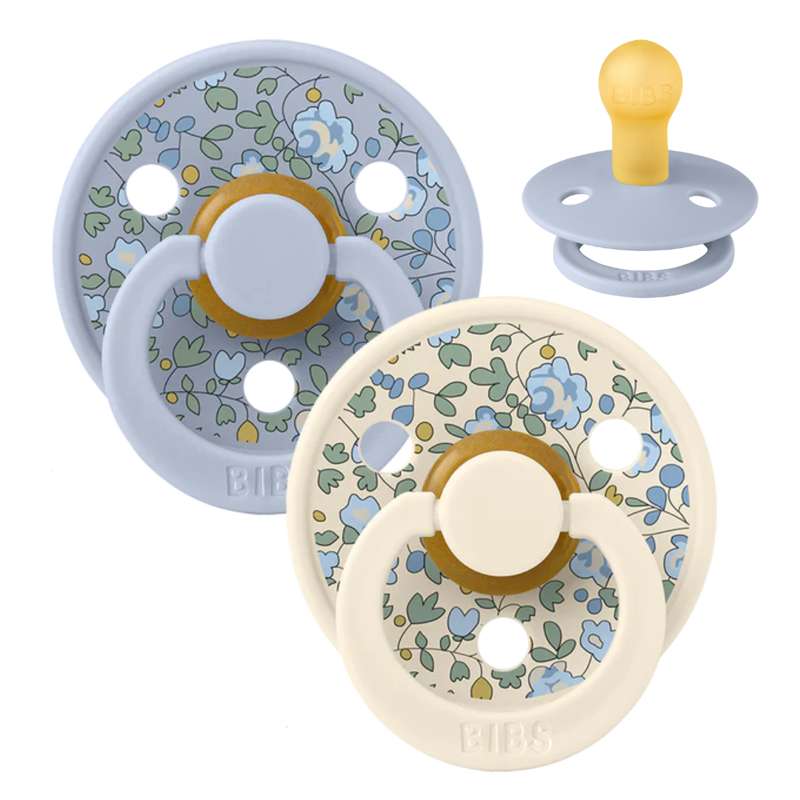 Bibs Rund Colour Napp - 2-Pack - strl. 1 - naturgummi - Liberty - Eloise/Dusty Blue Mix 