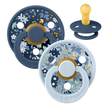 Bibs Rund Colour Napp - 2-Pack - strl. 2 - naturgummi - Liberty - Kamomill Gräsmatta/Babyblå Blandning 