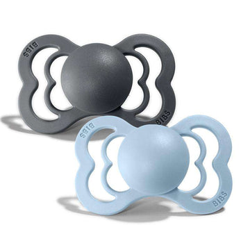 BIBS Symmetrisk Supreme Napp - 2-pack - Stl. 1 - Silikon - Iron/Baby Blue