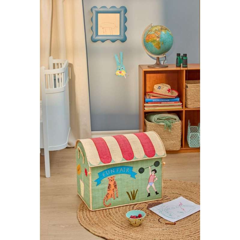 RICE Raffia Opbevaringshus - Fun Fair Theme - Stor - Blå/Grøn