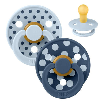BIBS Rund Colour-napp - 2-pack - strl. 1 - naturgummi - Polka Studio - Baby Blue/Steel Blue 