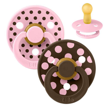BIBS Rund Colour Sut - 2-pack - strl. 2 - naturgummi - Polka Studio - Baby Pink/Mocha 