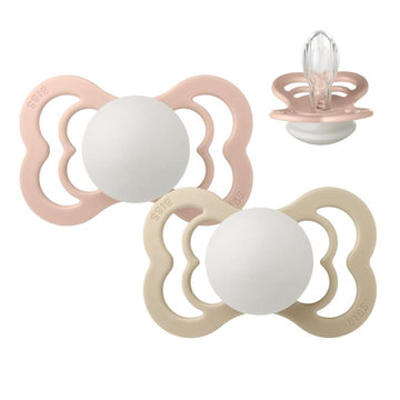BIBS Symmetrisk Supreme napp - 2-pack - Stl. 2 - Silikon - GLOW - Blush/Vanilla