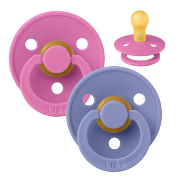 Bibs Rund Colour Napp - 2-Pack - strl. 1 - naturgummi - Bubbelgum/Peri 