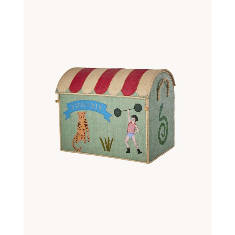 RICE Raffia Opbevaringshus - Fun Fair Theme - Stor - Blå/Grøn