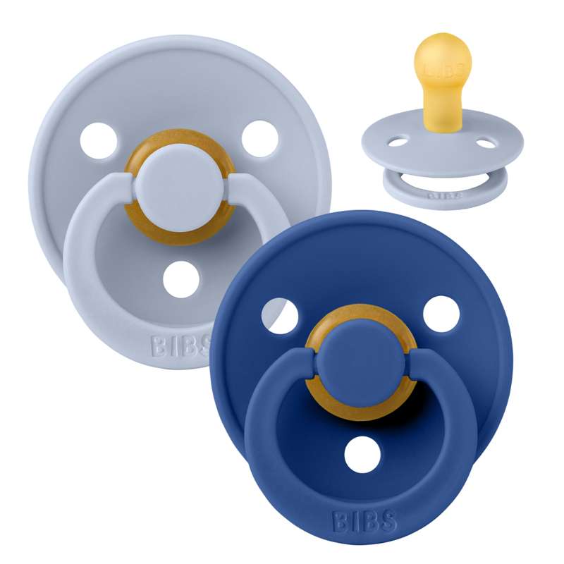 Bibs Rund Colour Napp - 2-Pack - strl. 1 - naturgummi - Dammblå/Kornblå 