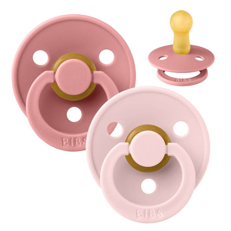 Bibs Rund Colour Napp - 2-Pack - strl. 2 - naturgummi - Dammig Rosa/Blomma 