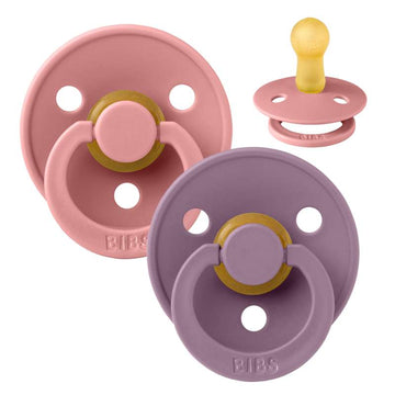 Bibs Rund Colour Napp - 2-Pack - strl. 2 - naturgummi - Dammig Rosa/Mauve 