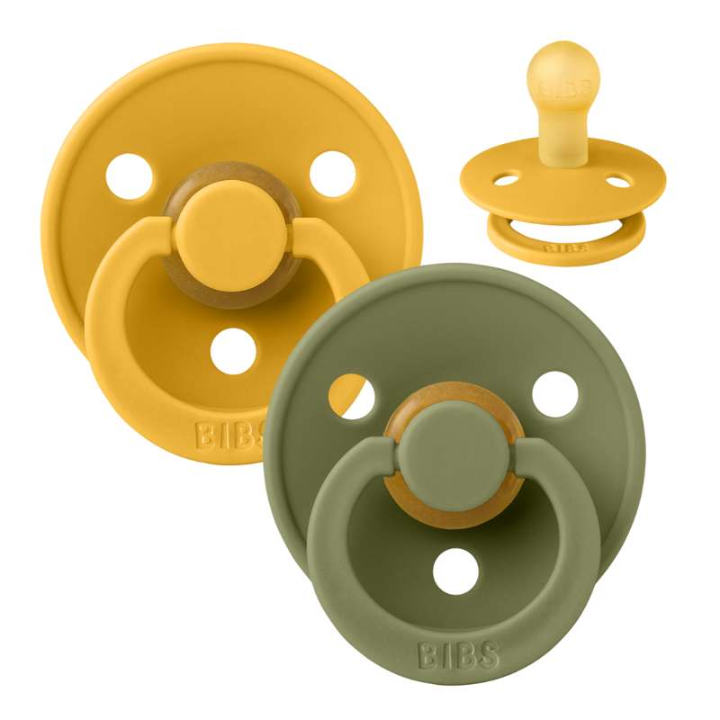 BIBS Rund Färg Sut - 2-Pack - Str. 1 - Naturgummi - Honey Bee/Olive