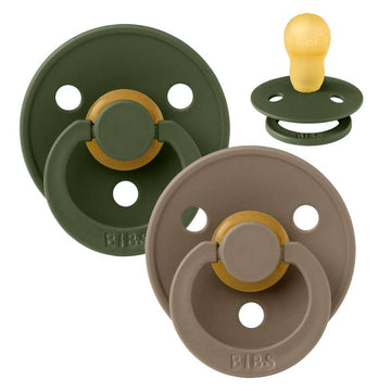 Bibs Rund Colour Napp - 2-Pack - strl. 3 - naturgummi - Jägaregrön/Mörk ek 