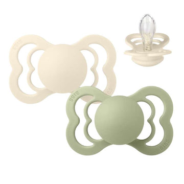 BIBS Symmetrisk Supreme napp - 2-pack - Str. 2 - Silikon - Ivory/Sage