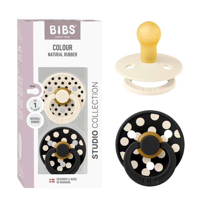 BIBS Rund Colour Sut - 2-Pack - strl. 1 - naturgummi - Polka Studio - Ivory/Black 