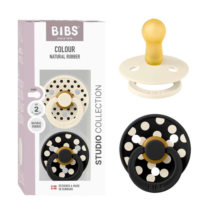 BIBS Rund Colour Sut - 2-Pack - strl. 2 - naturgummi - Polka Studio - Ivory/Black 