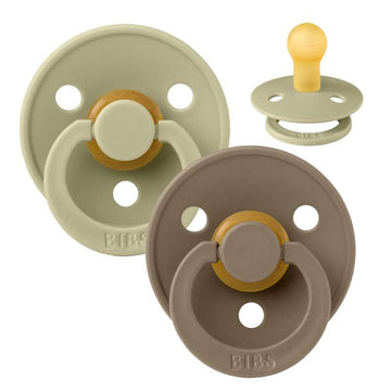 Bibs Rund Colour Napp - 2-Pack - strl. 1 - naturgummi - Khaki/Mörk Ek 