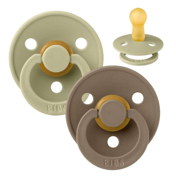 Bibs Rund Colour Napp - 2-Pack - strl. 2 - naturgummi - Khaki/Mörk Ek 