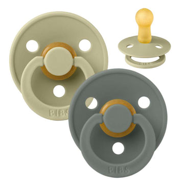 Bibs Rund Colour Napp - 2-Pack - strl. 2 - naturgummi - Khaki/Pine 