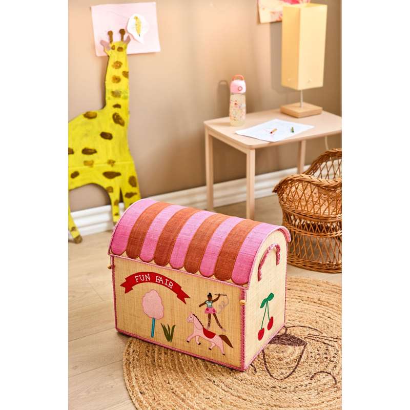 RICE Raffia Opbevaringshus - Fun Fair Theme - Stor - Pink